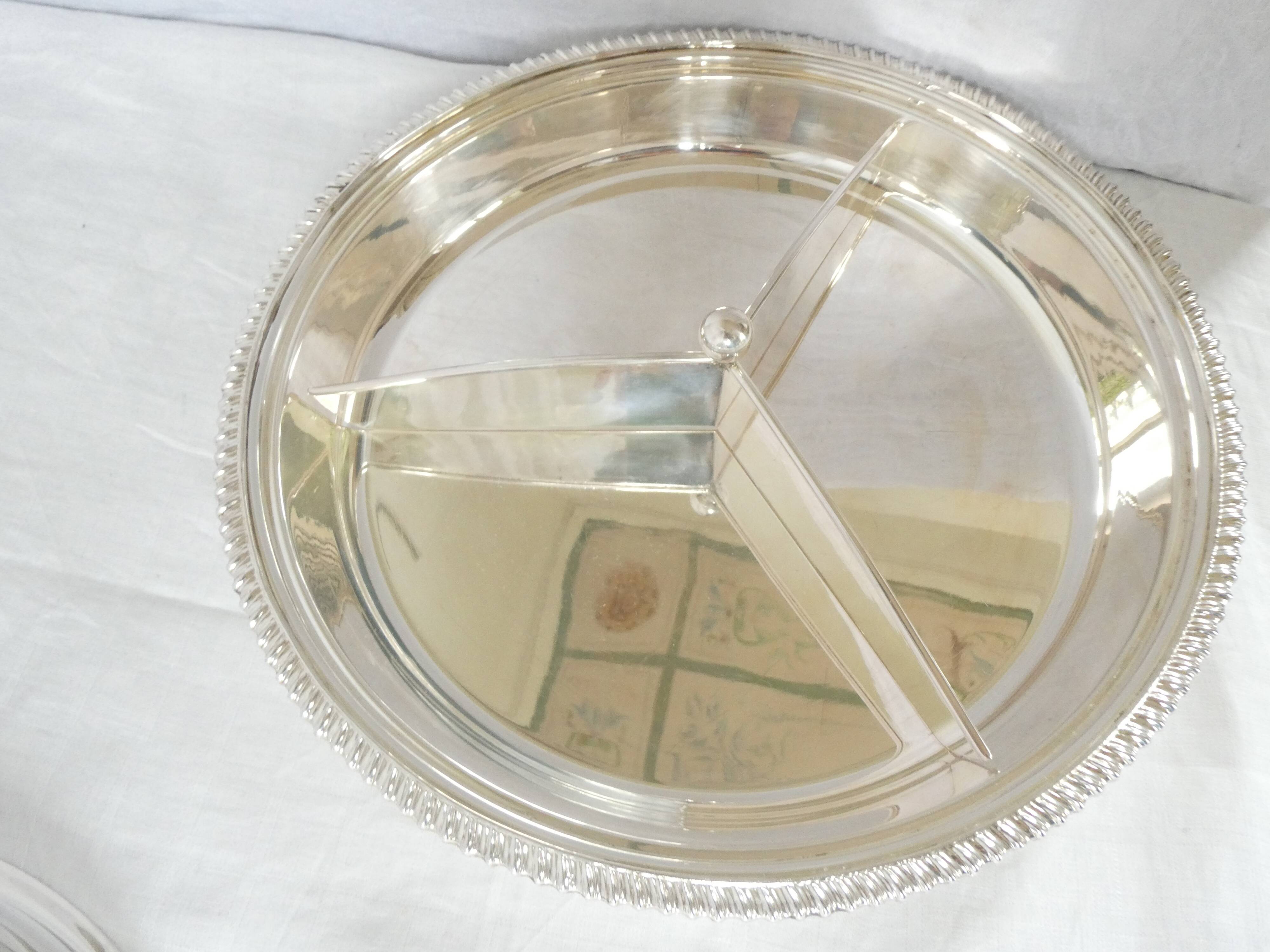Rare large English silver-plated vegetable dish with compartments
