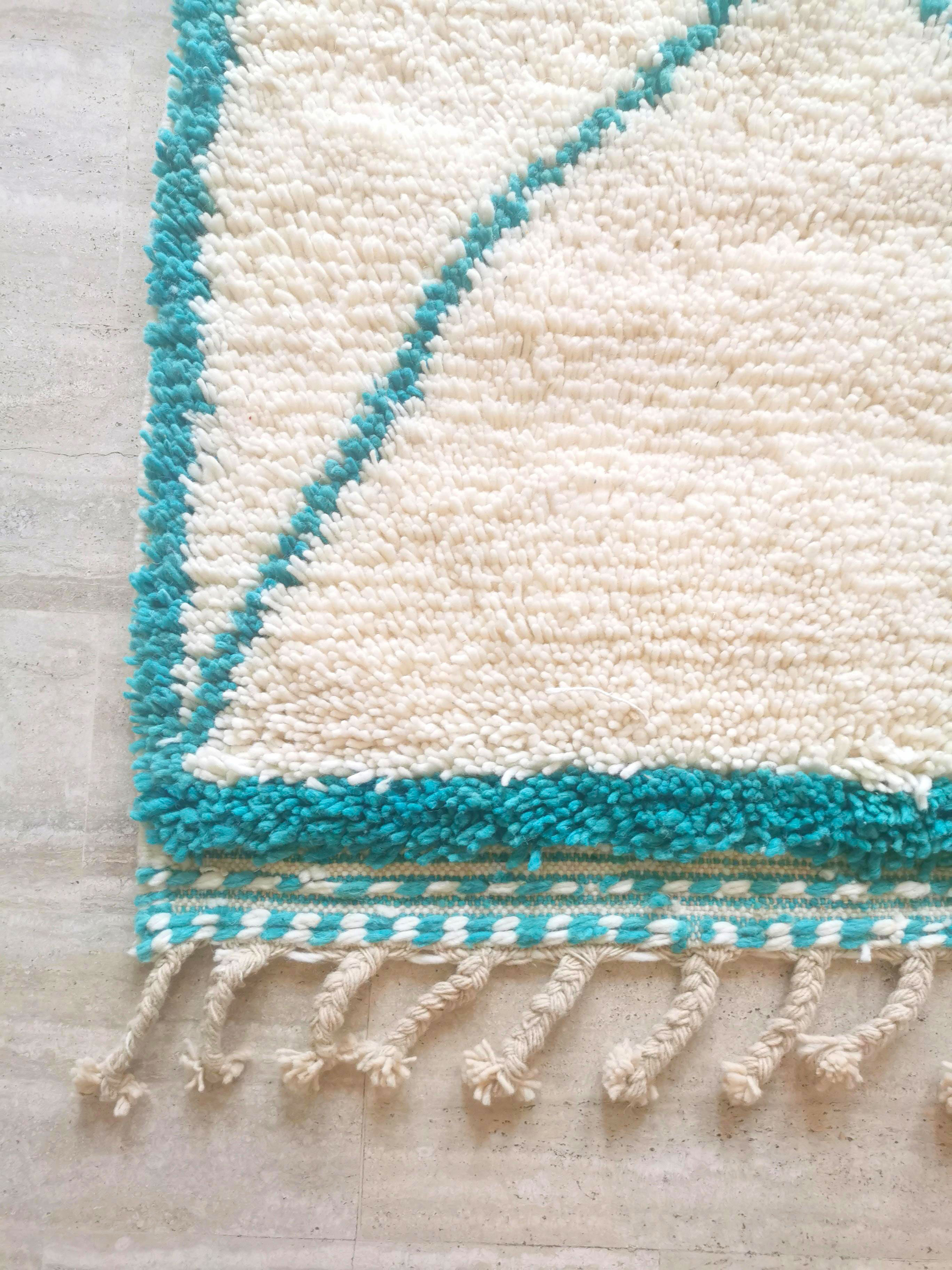 Berber carpet blessed ouarain true turquoise blue with diamonds in wool