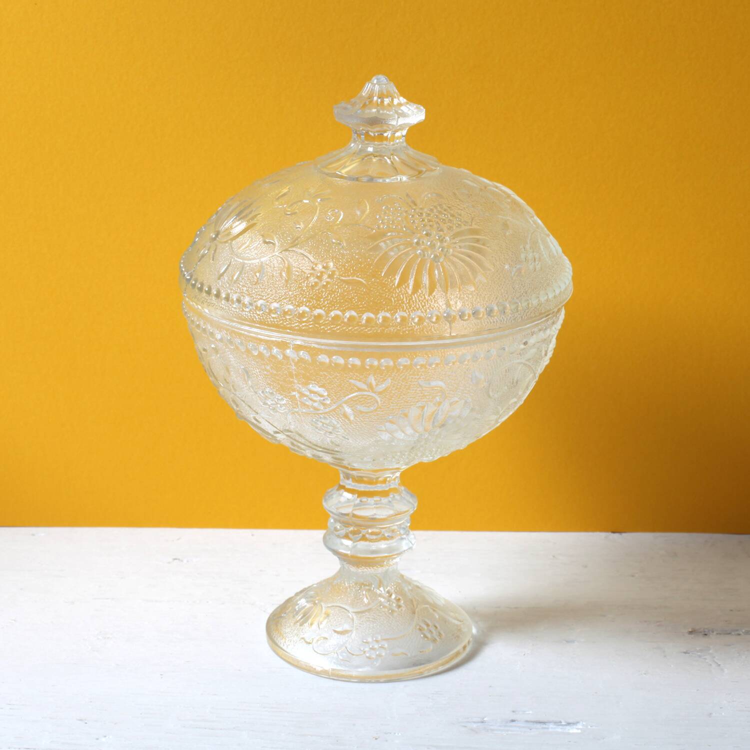 Vintage Cibulak Glass Pedestal Box by Oavel Panek: Czech Bonbon Candy Jar