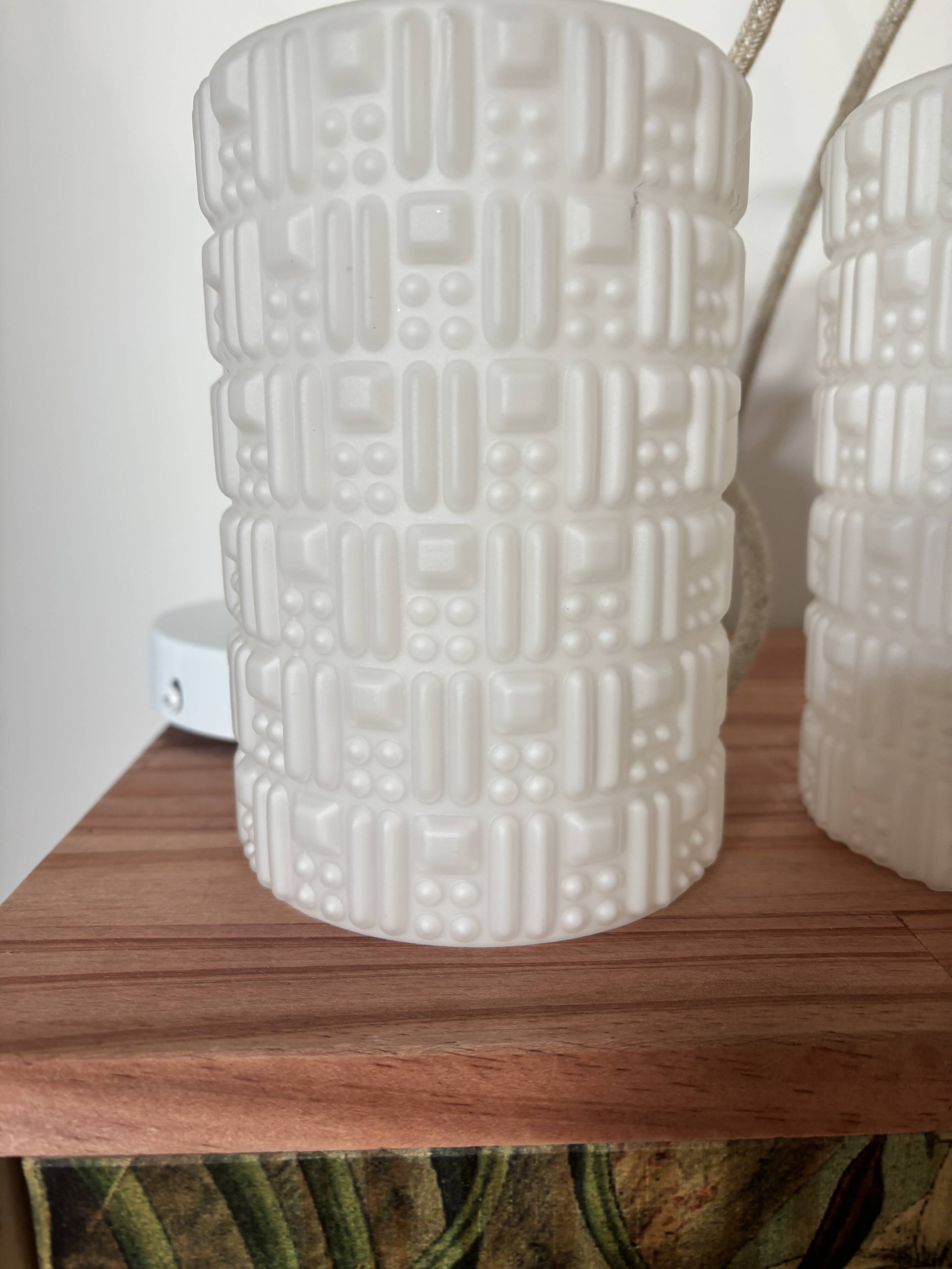 Set of three white Scandinavian opaline pendant lights