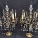 Pair of large electrified girandole candlesticks with crystal tassels
