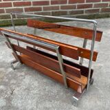 Vintage magazine rack from  rosewood and chrome design