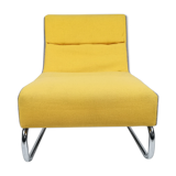 L heater in grey and yellow fabric on chrome footing. Around 1980.