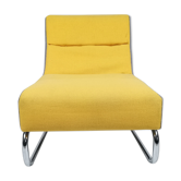 Chauffeuse L en tissu gris et jaune sur piétement chromé vers 1980
