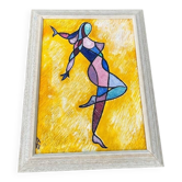 Tableau vintage moderniste cubiste signé Thallon