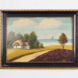 Painting „The Hut by the Sea”, Scandinavian design, 1970s