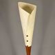 Sculptural floor lamp - exotic wood and textured shade, modern vintage style