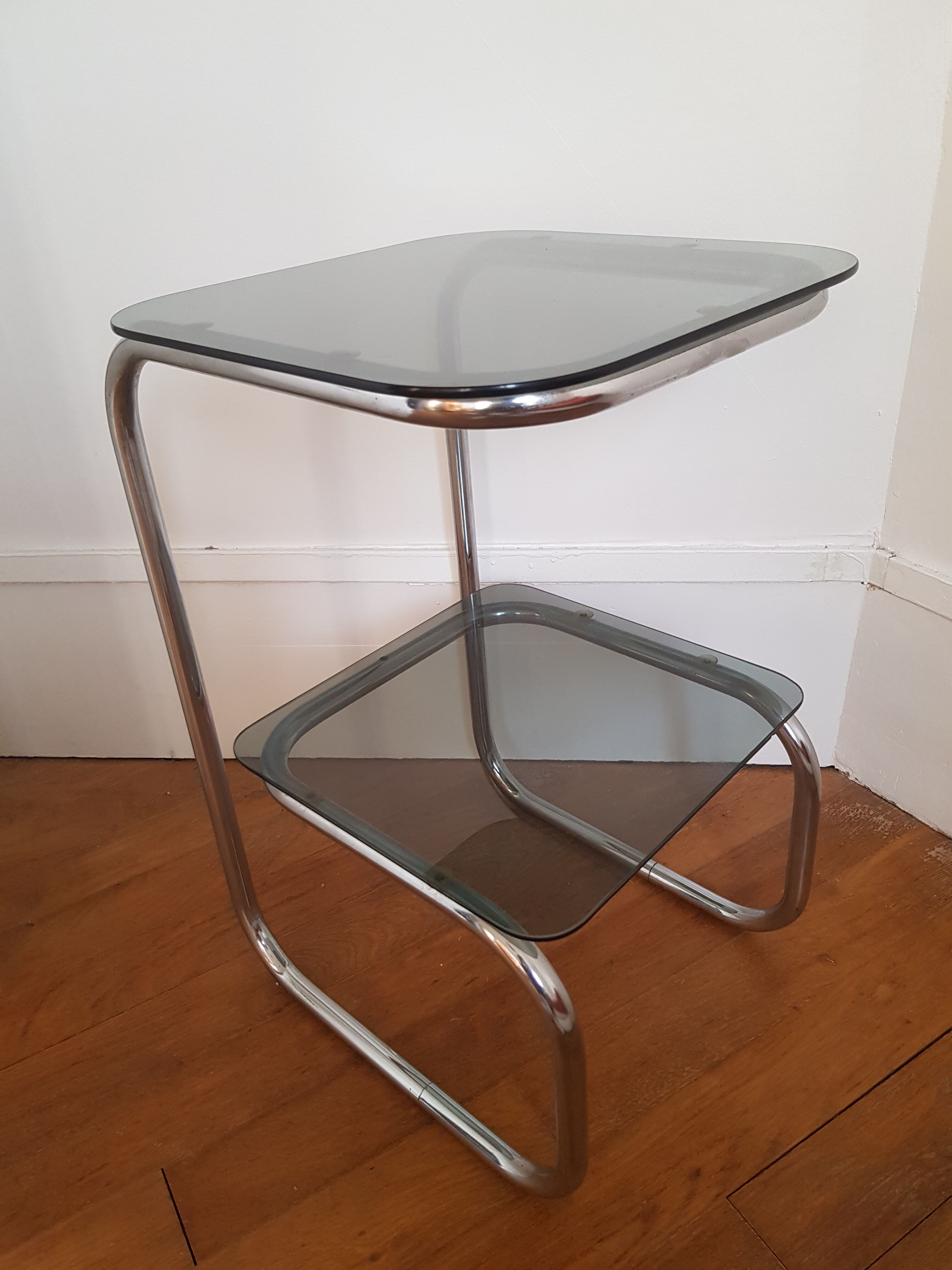 Metal console and smoked glass