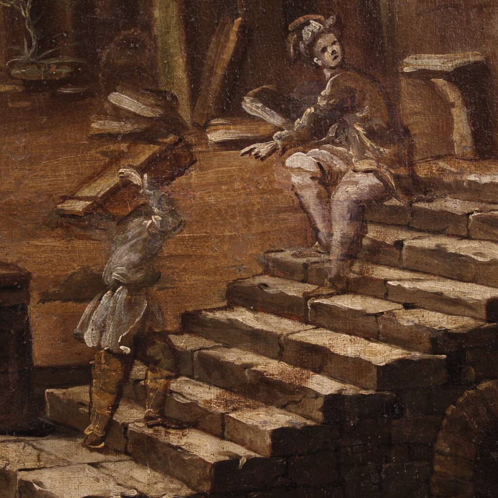 Antique Italian painting from the 18th century, Architectural Capriccio