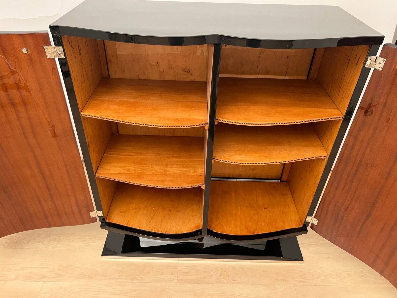 French Art Deco Bar Sideboard in Black Lacquer and Chrome, 1930