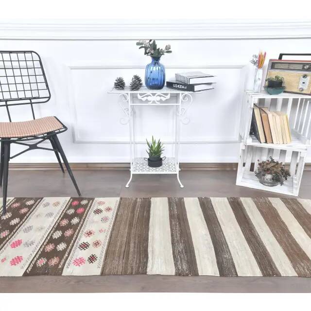1970s vintage Turkish runner handwoven wool flatweave kilim rug 69x280