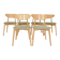 Set of 6 modern dining chairs, sage fabric and natural beech wood.