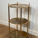 Round silver-plated brass table with triple eglomisé mirror tops from Maison Jansen.