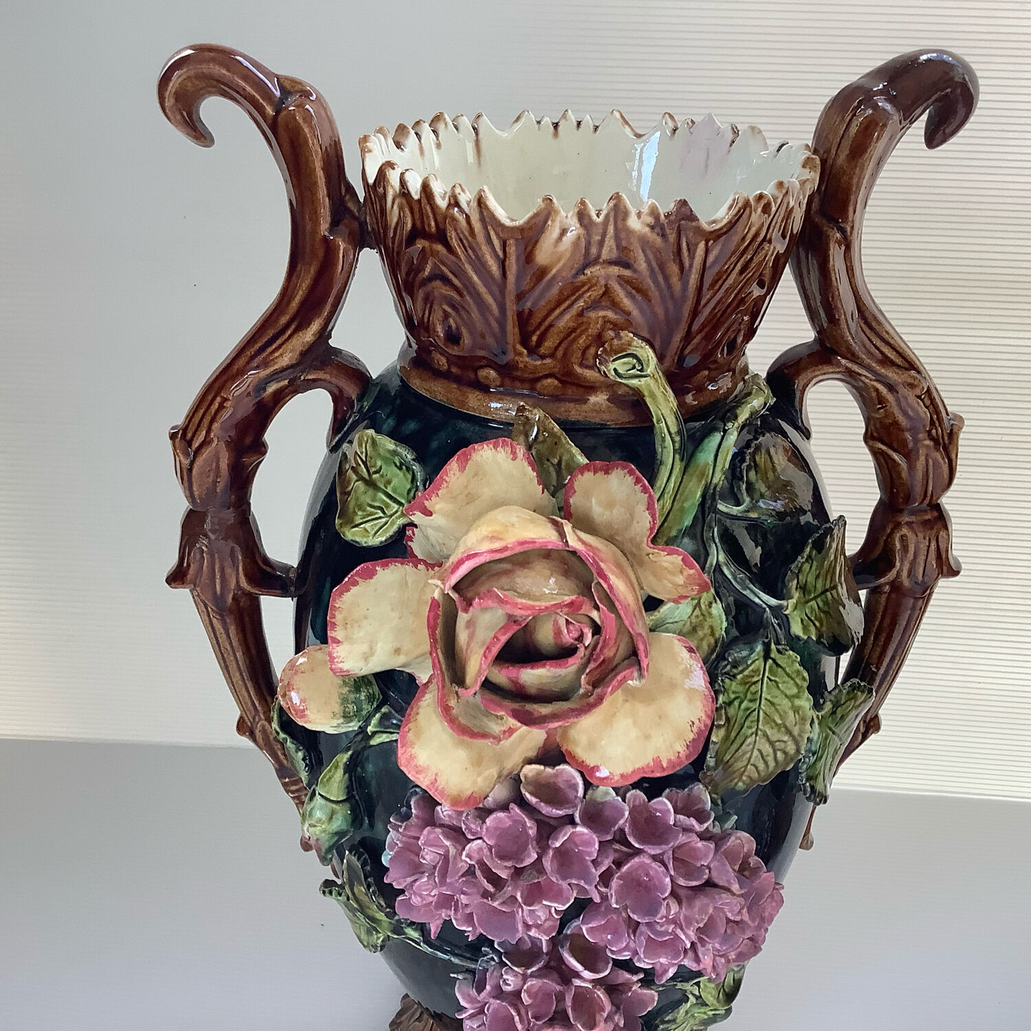 Art Nouveau Pair of Barbotine Vases France