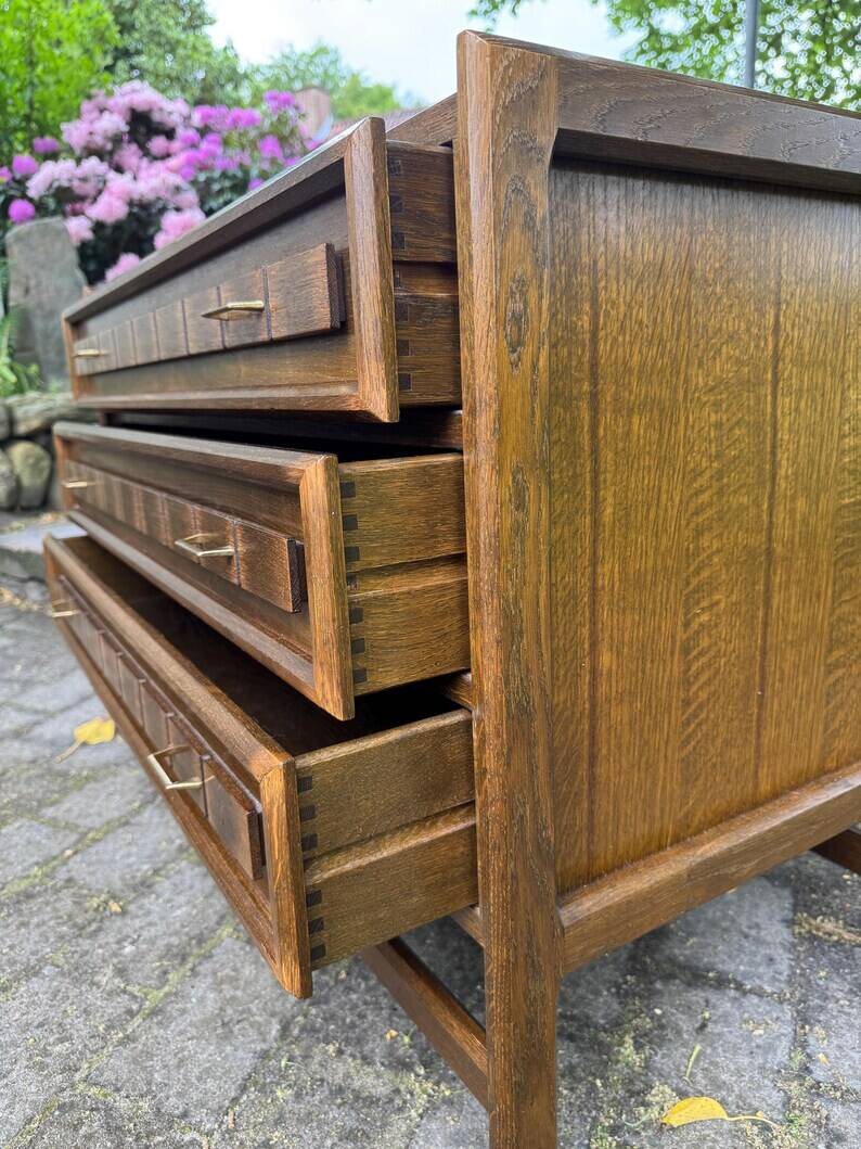 Tinted Oak Chest of Drawers, Henry Kjaernulf Style, 1960-70, Danish Design