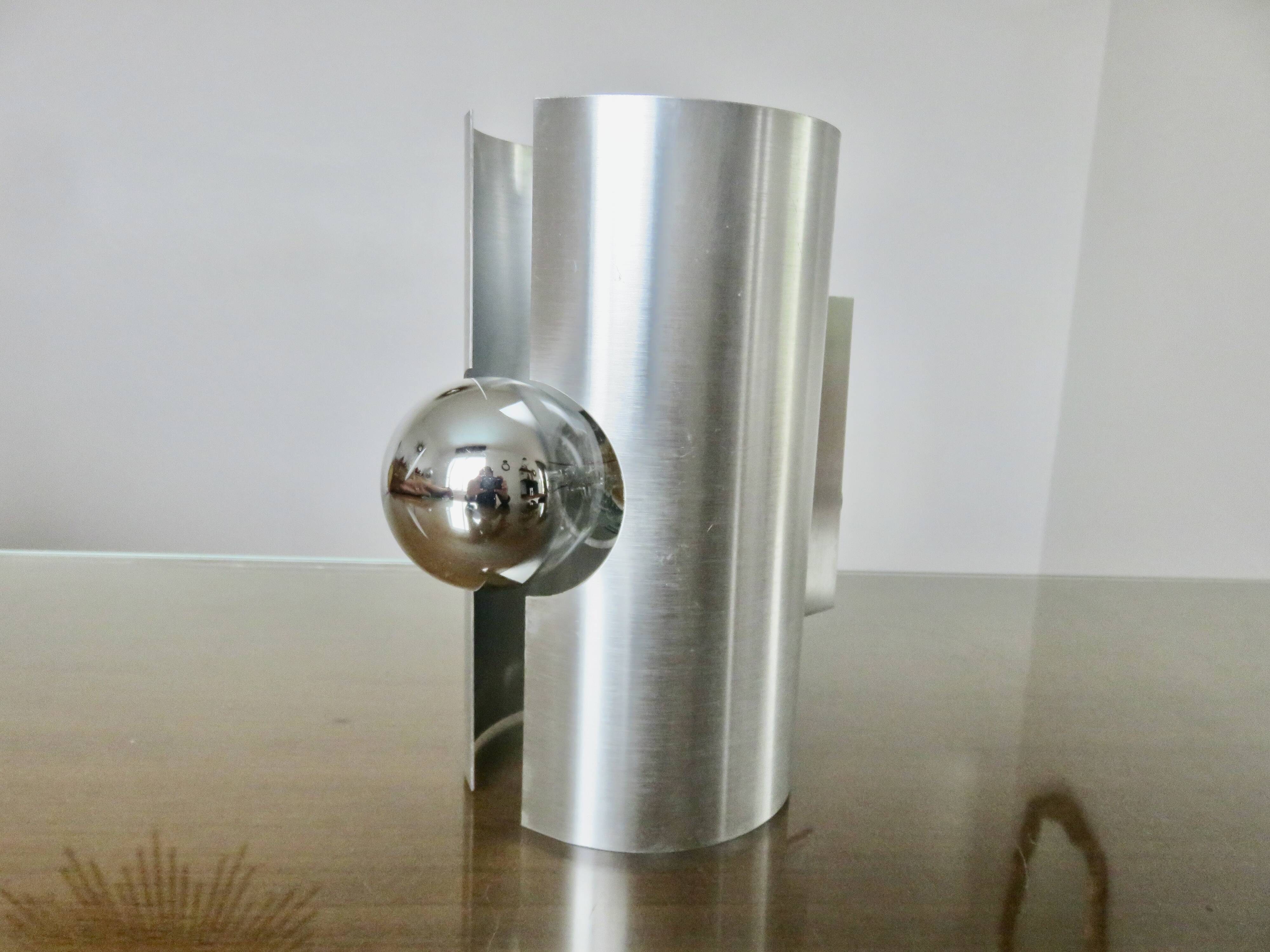 Pair of "oxar" brushed metal wall lights, space age, 1970
