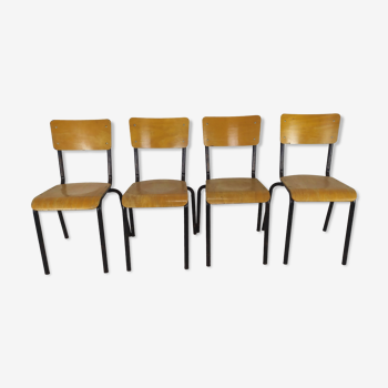 Set. de 4 chaises d'école 1950