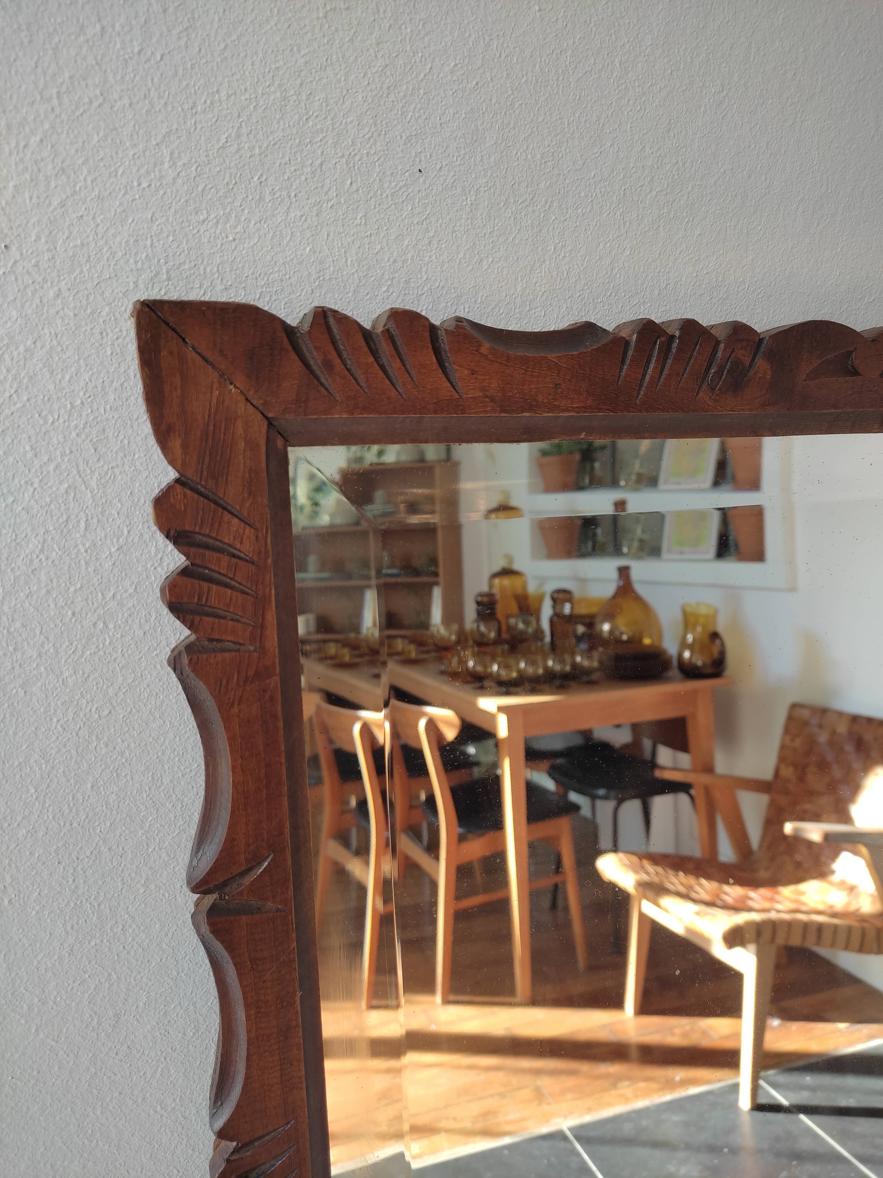Carved wood art deco mirror 49x79cm