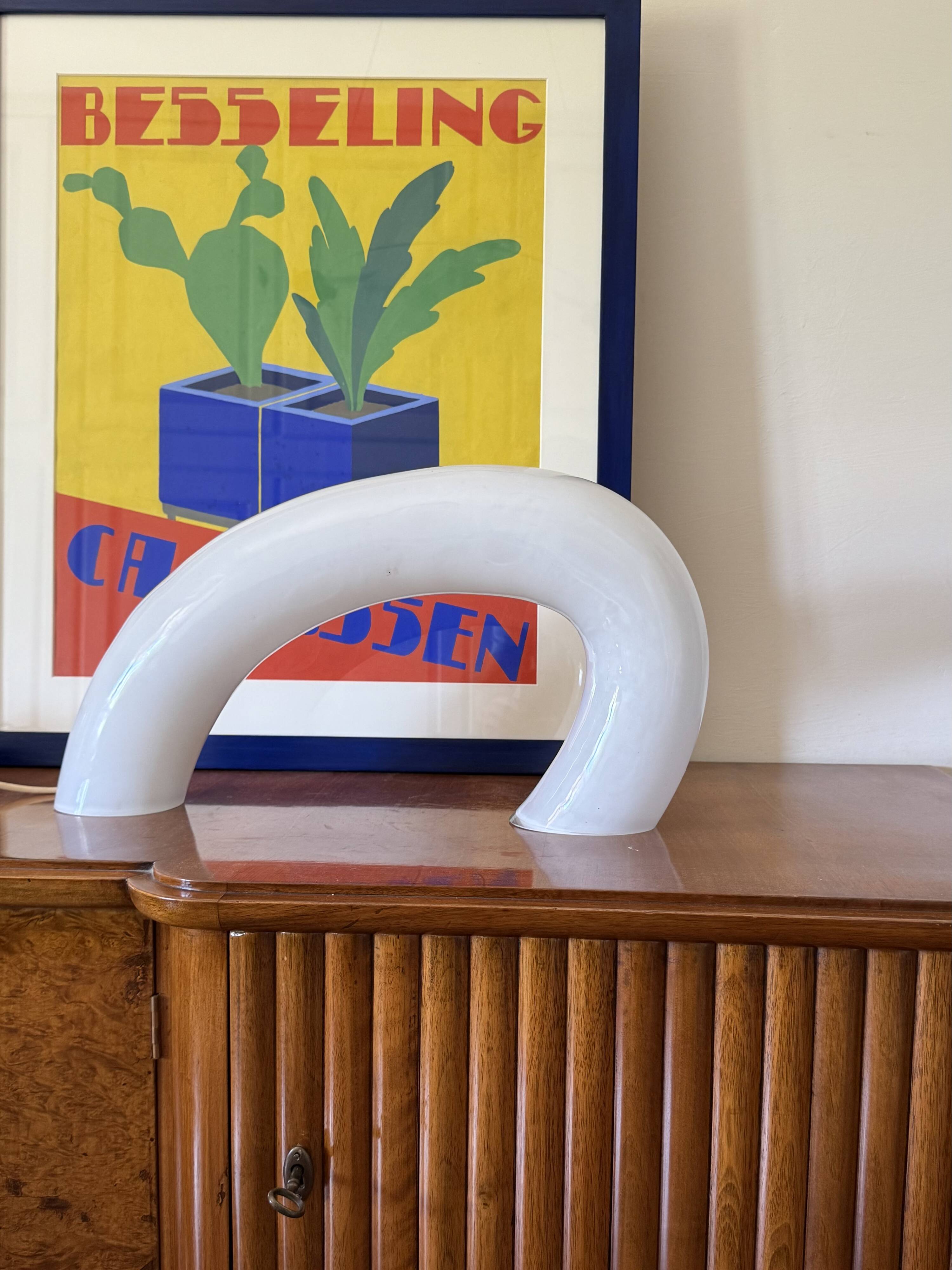 Lampe sculpturale en verre de Murano blanc, Barbini Italie 1970