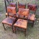 5 chaises Henri II en bois massif et cuir néo renaissance XIXème siècle