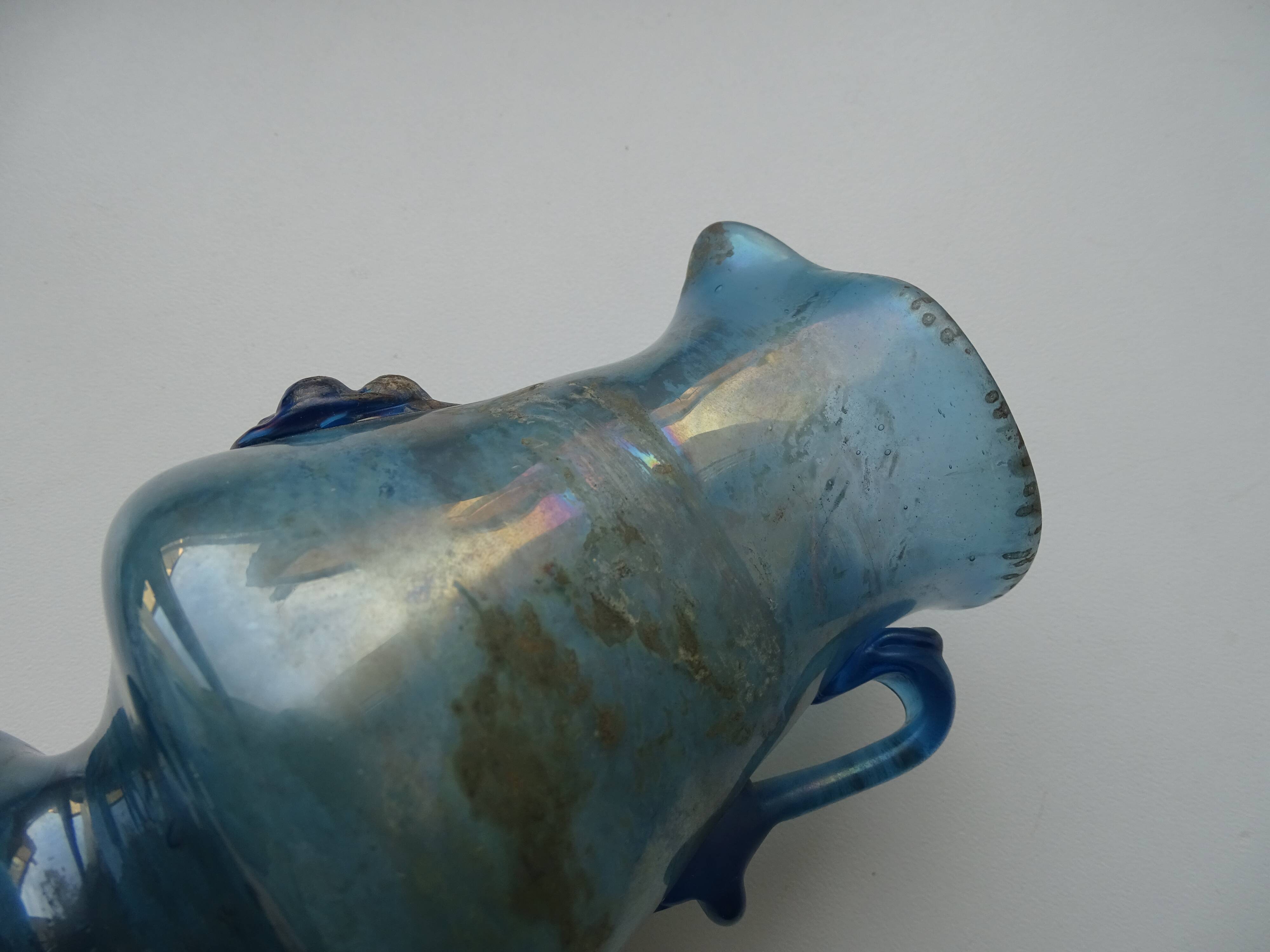 Vase with handle and spout Scavo Seguso Vetri d'Arte iridescent glass Murano 1950