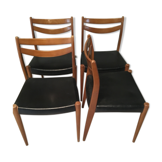 Suite de 4 chaises scandinave teck palissandre skai simili cuir 1960