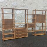 Modular bookcase in vintage rattan