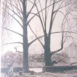 Paris Quai d'Orléans Etching Signed Jean Jules Dufour 1889 1973