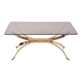 Gold Colored Mid-Century Modern coffee table with smoked Glass top