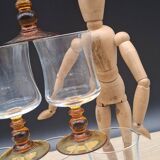 Set of 6 antique Luminarc glasses with amber feet