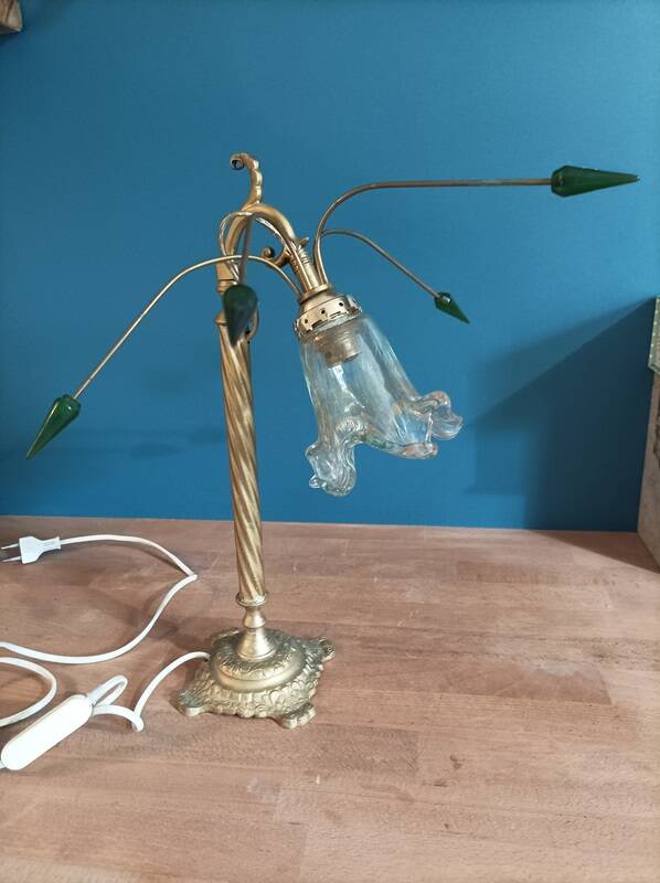 Unique original room lamp glass flower shade golden support