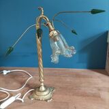 Lampe salle originale unique abat jour verre fleur support doré