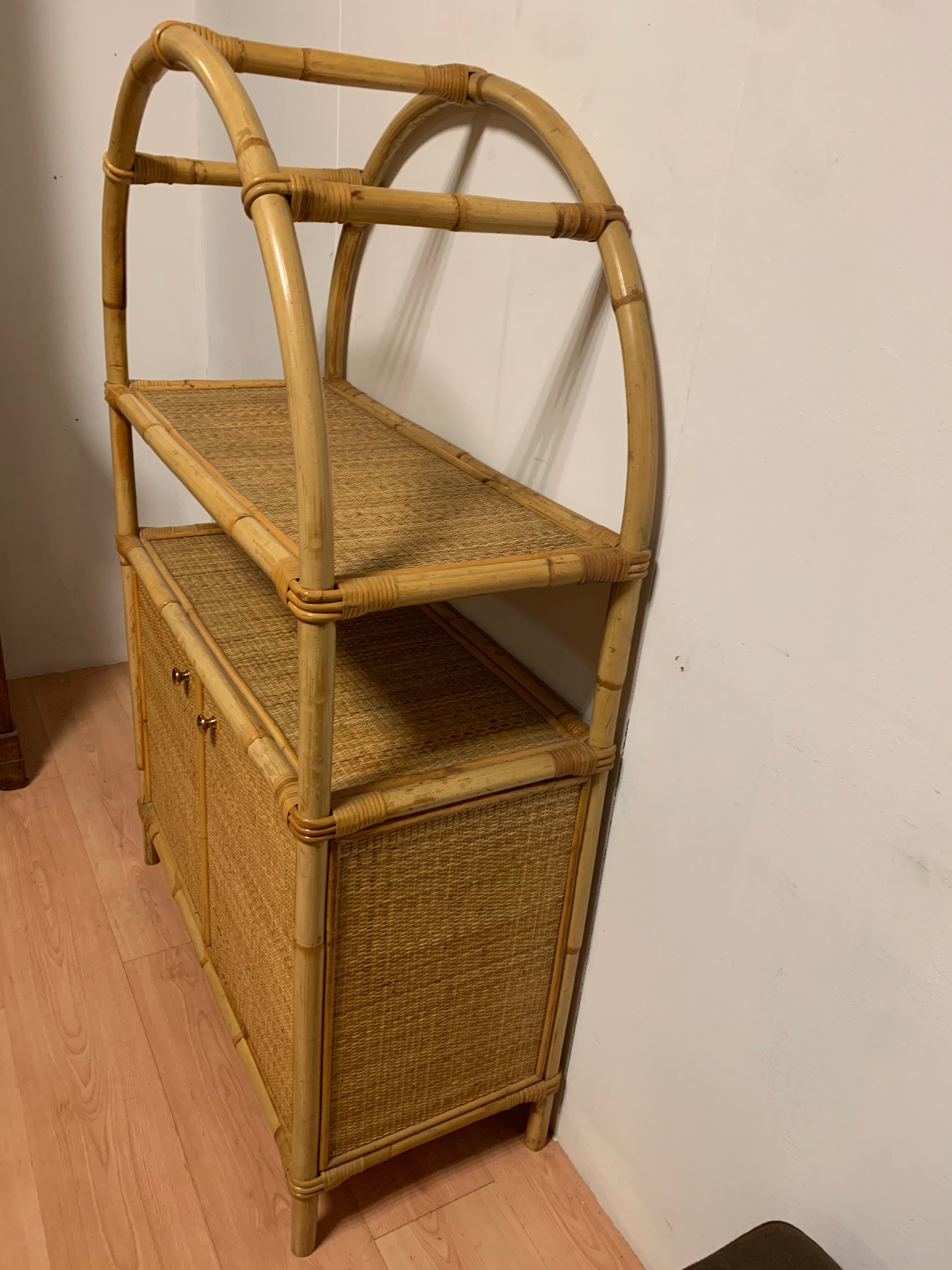 Rattan shelf cabinet from the 1980s'