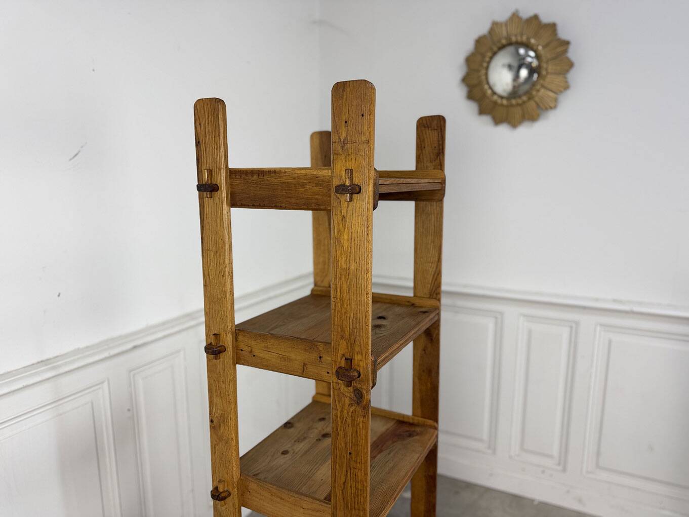 Brutalist shelf from the 1950s in beech wood.