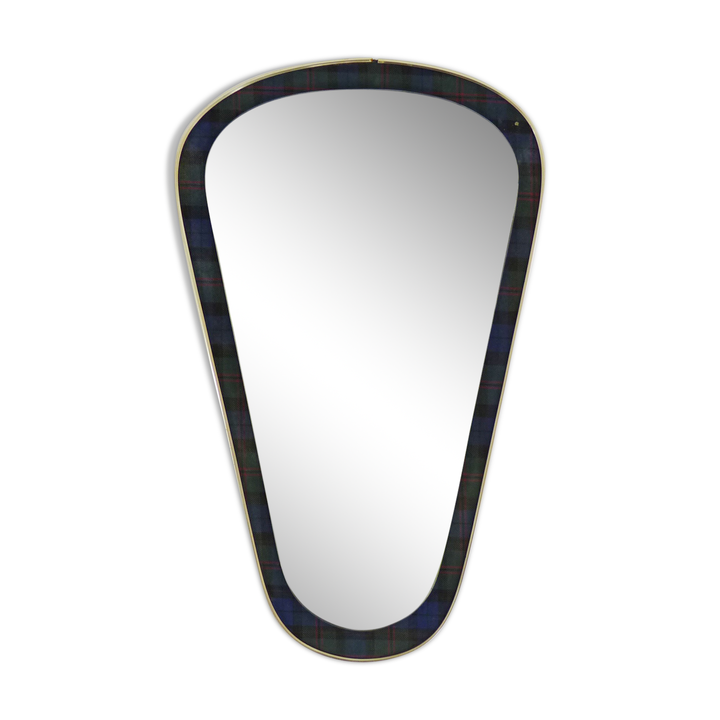 Vintage mirror in blue, green green red Scottish fabrics. Brass contour Years 60 26x43cm