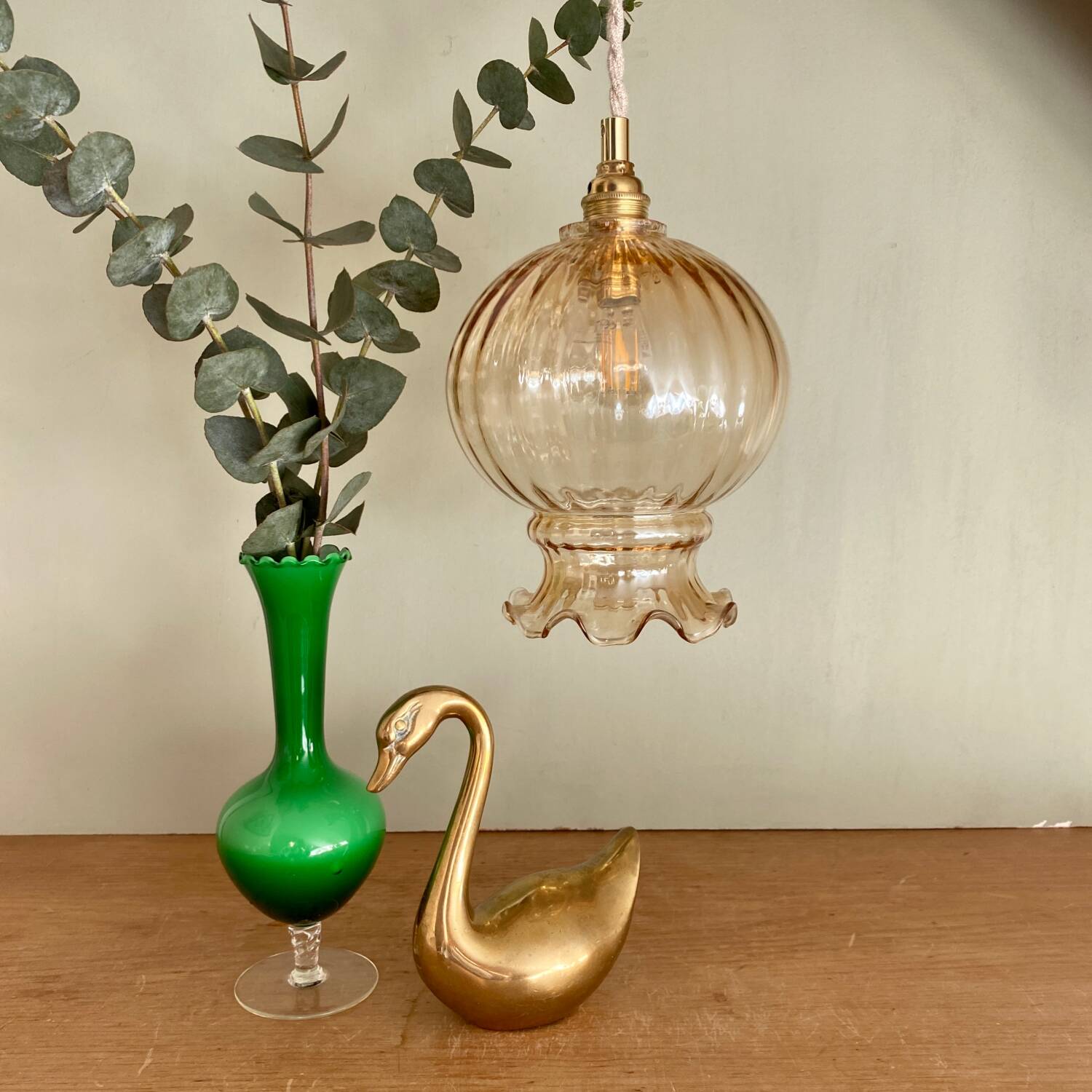 Vintage amber glass globe pendant light