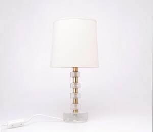 Orrefors crystal and brass table lamp for Vitrika