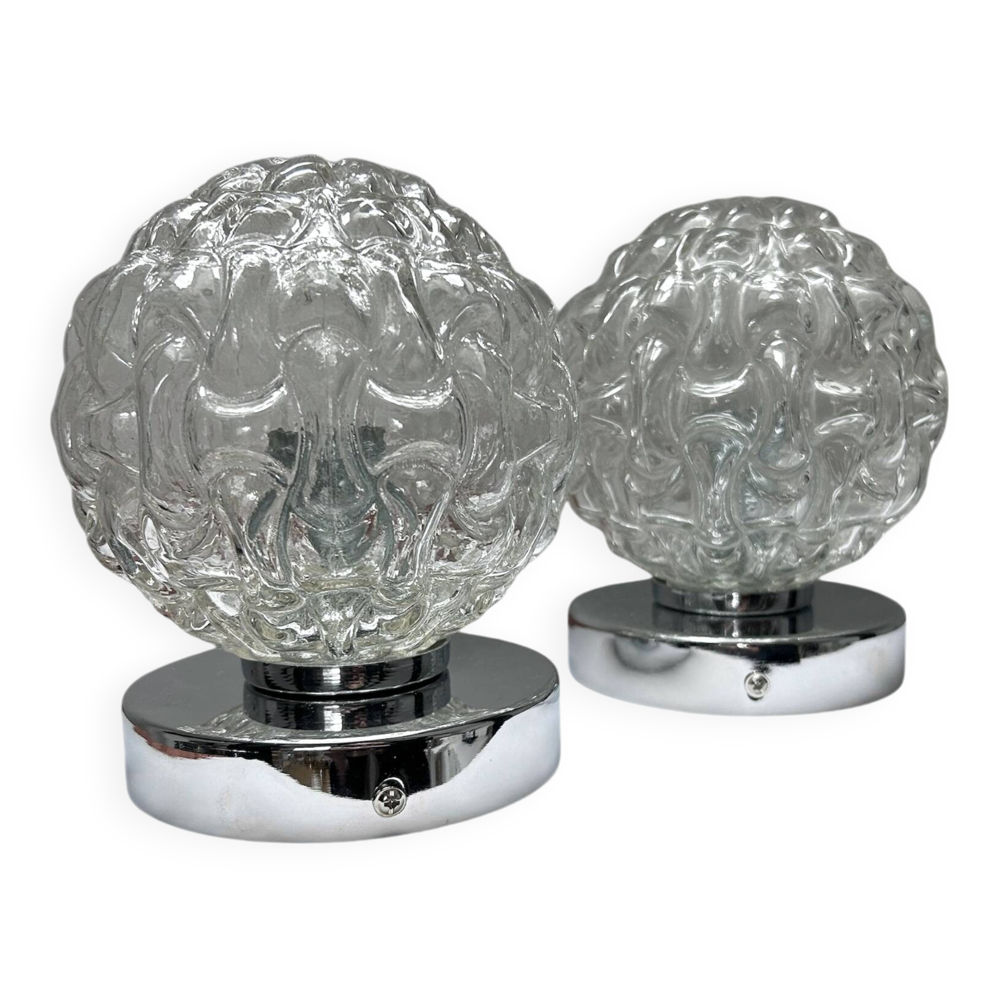 Pair of vintage glass globe chrome wall lights