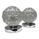 Paire d’appliques murales chromées globes en verre vintage