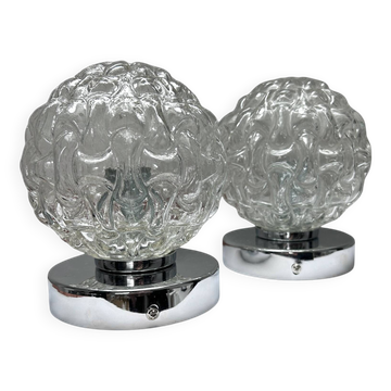 Pair of vintage glass globe chrome wall lights