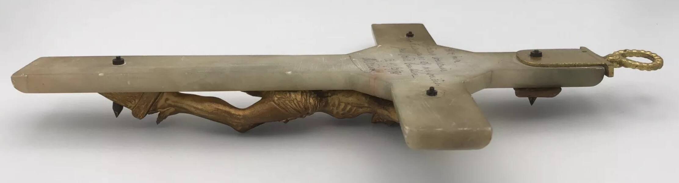 Vintage onyx stone wall crucifix and gold metal christ