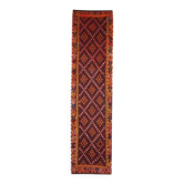 Vintage Turkish Oushak Handmade Wool Cotton Red Runner Rug 115x470