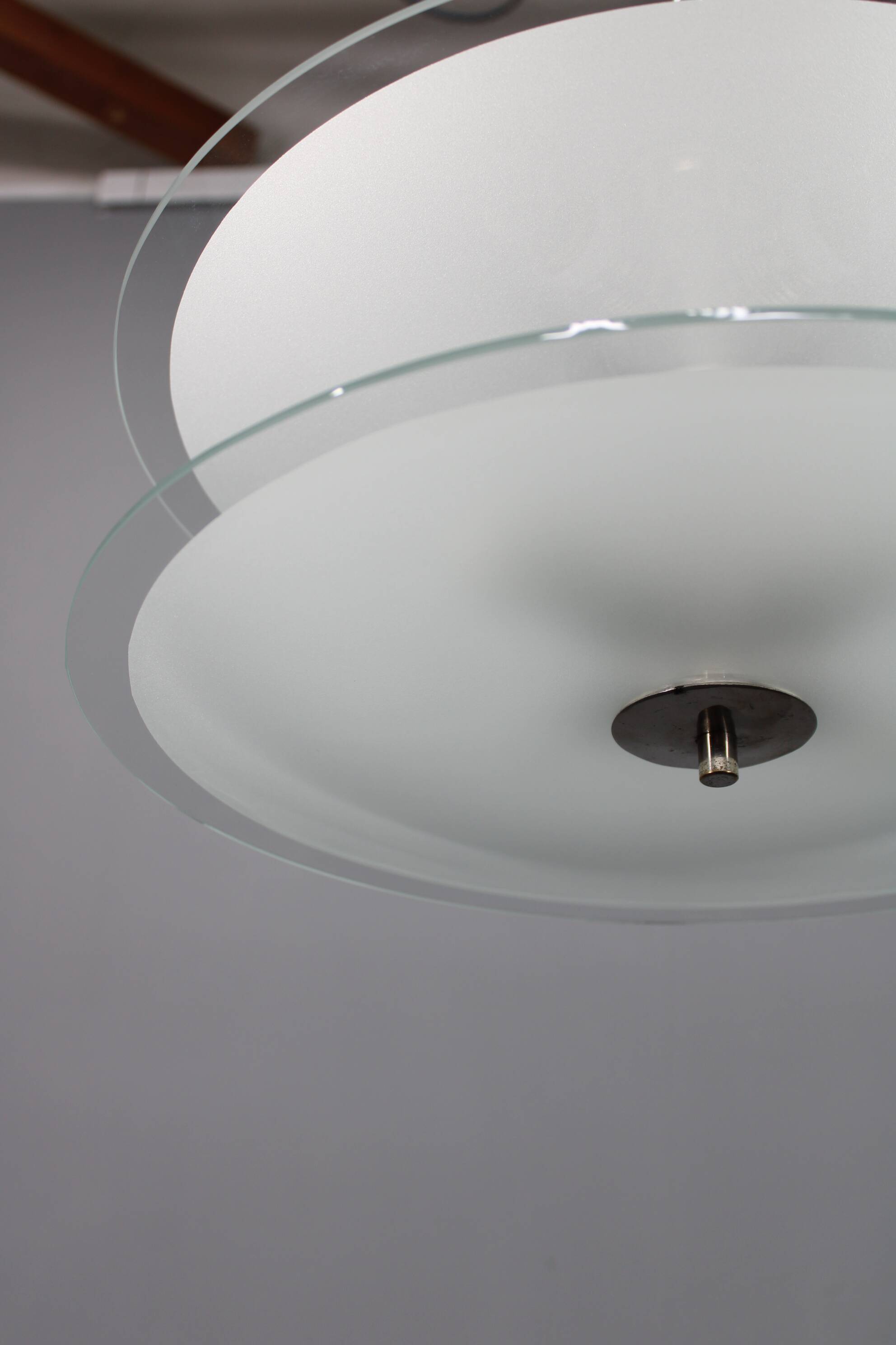 Chandelier en chrome et verre Bauhaus des années 1930, Tchécoslovaquie