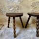 Turned wooden tripod stool x2