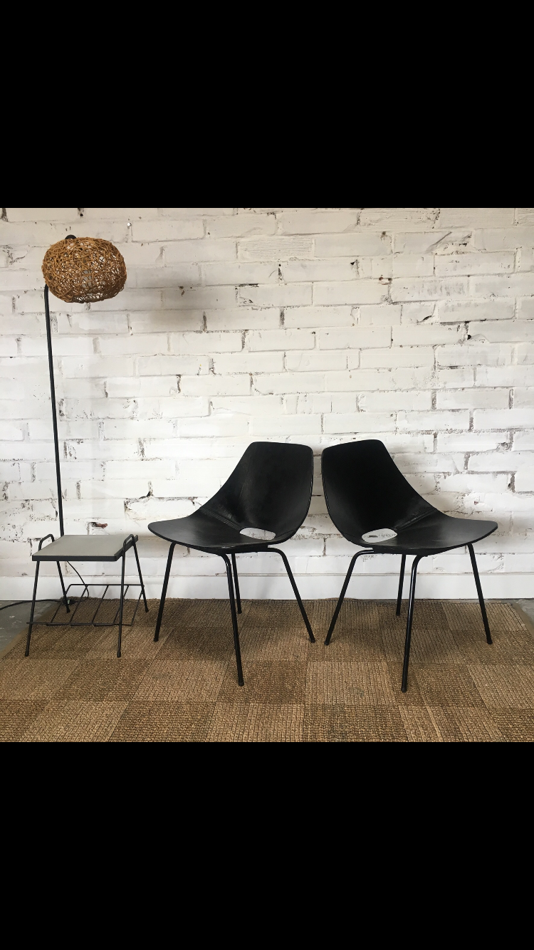 Pierre Guariche leather tonneau chairs, Maison du monde edition circa 2010