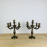 Paire de chandeliers laiton doré style classique, vintage
