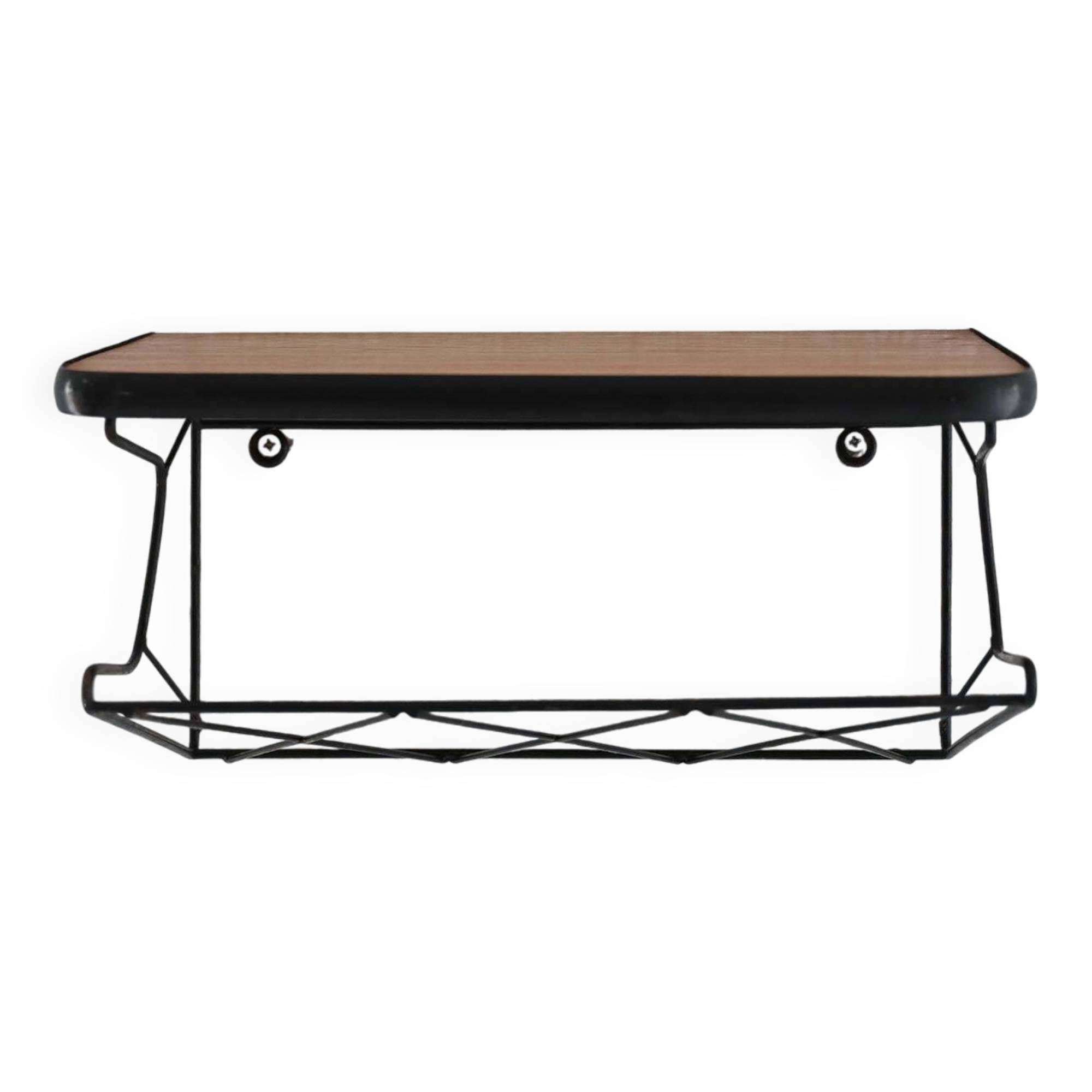 Teak and metal wall-mounted bedside table