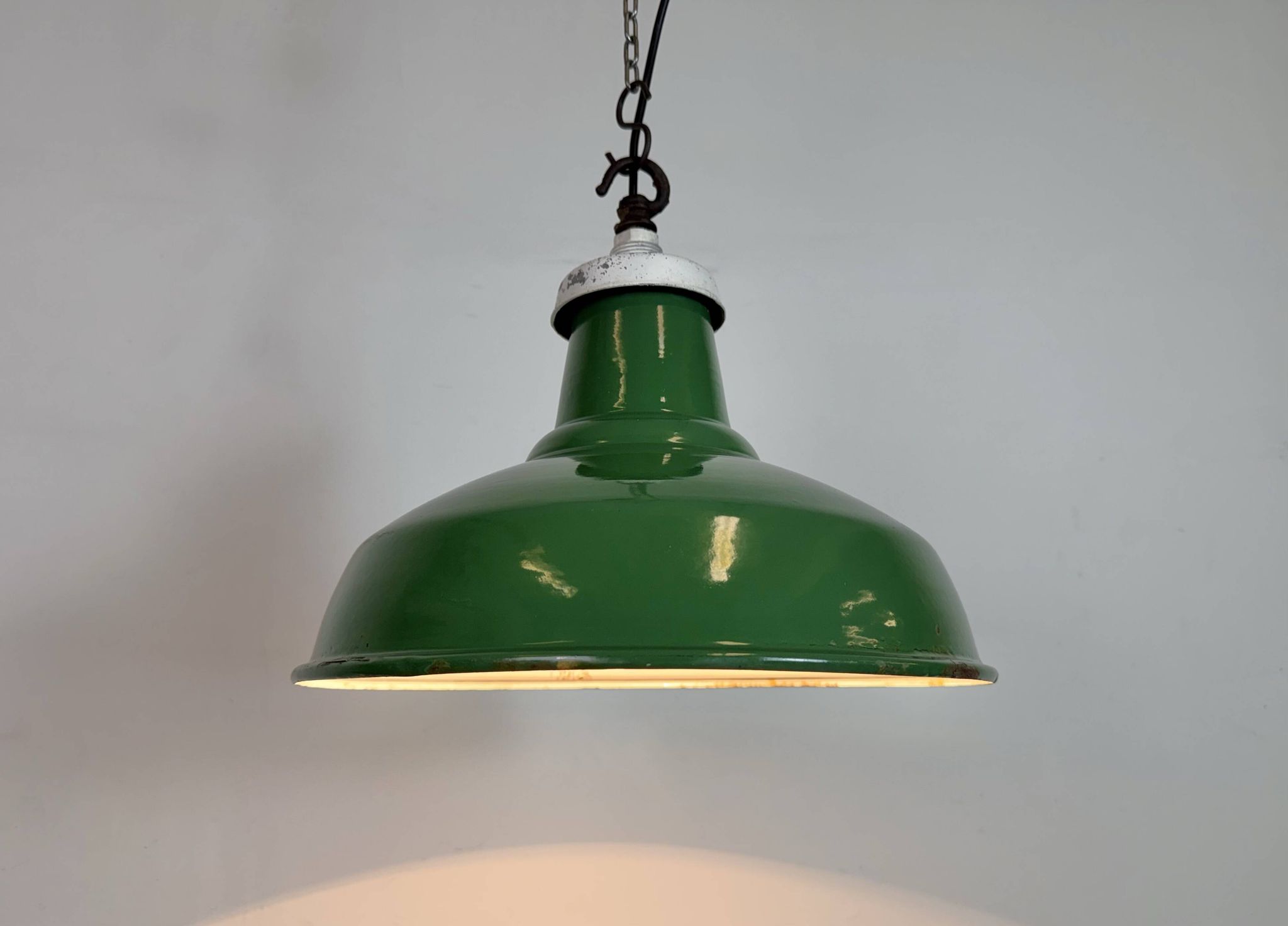 Industrial British Green Enamel Factory Pendant Lamp, 1960s