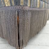 1960s, Danish lounge chair, blue/beige furniture velour, beech wood legs.