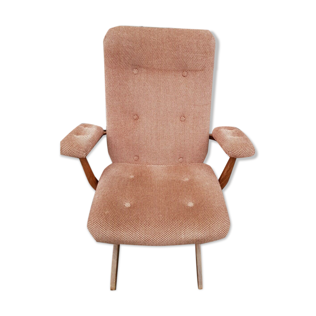 Vintage wooden and velvet folding chair with armrests Selency